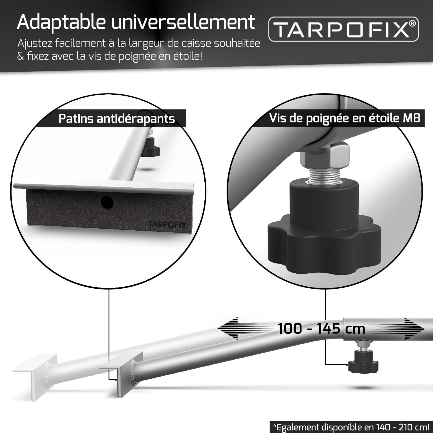 Tarpofix® Bâche pour remorque Plate 209 x 134 x 7,5 cm + 2X Arceau de bâche (réglable 100-145 cm) - Bache remorque PVC - Bâche de Couverture pour diverses remorques de Voitures de 750kg