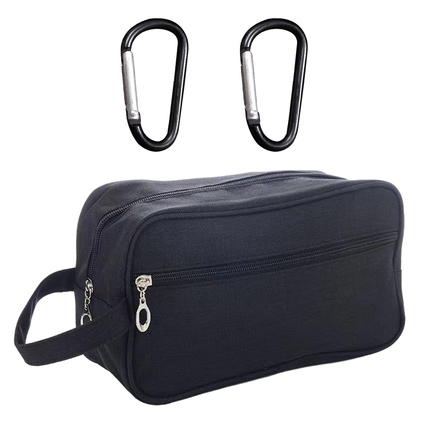 MEMOFYND 1 bolsa de aseo para hombre con 2 hebillas de mosquetón, bolsa de ducha, neceser de viaje, neceser de aseo, bolsa de kit de hombre, bolsa de ducha de gran capacidad (negro), Negro , 26*10*15cm,