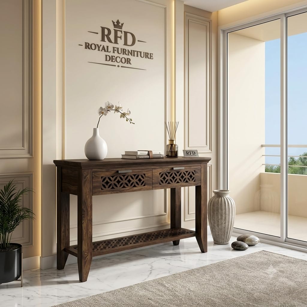 Console Table (Dark Walnut) | Bottom Shelf, Knob Handles-image-13