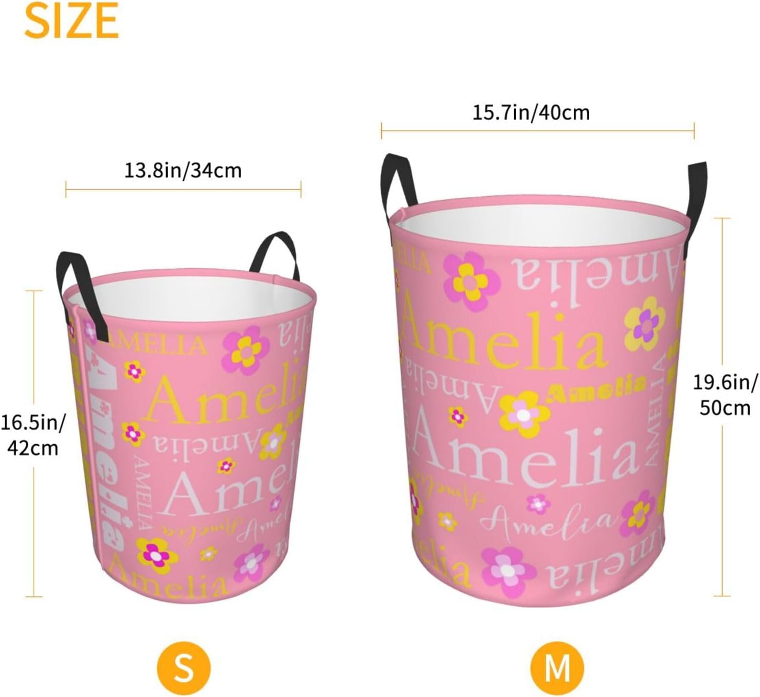 Personalized Laundry Basket Custom Laundry Hamper with Name Baby Storage Basket with Handles Circular Dirty Clothes Hamper For Girls Women