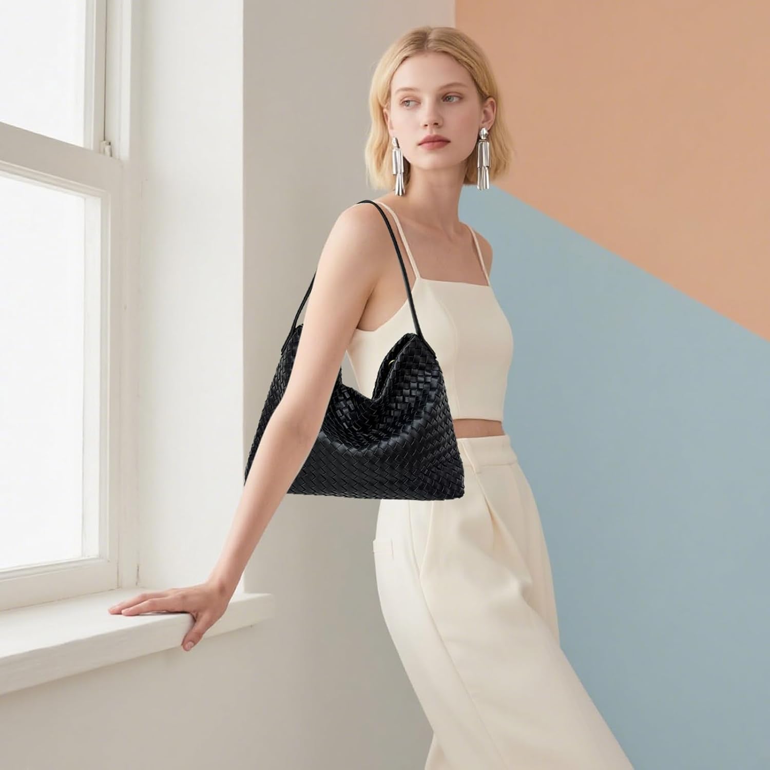 Slouchy Suede Woven Hobo Bags Shoulder Bag for Women Suede Hobo Bag Tote Elegant Handbag Satchel for Work Travel - Image 2