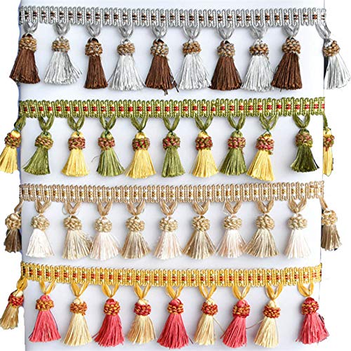 Rideau en dentelle, garniture à franges, 3 mètres, garniture à franges pour couverture, vêtements décorés, dentelle, couture, nappe, accessoires de rideau (couleur : rose) (couleur : kaki) (kaki)