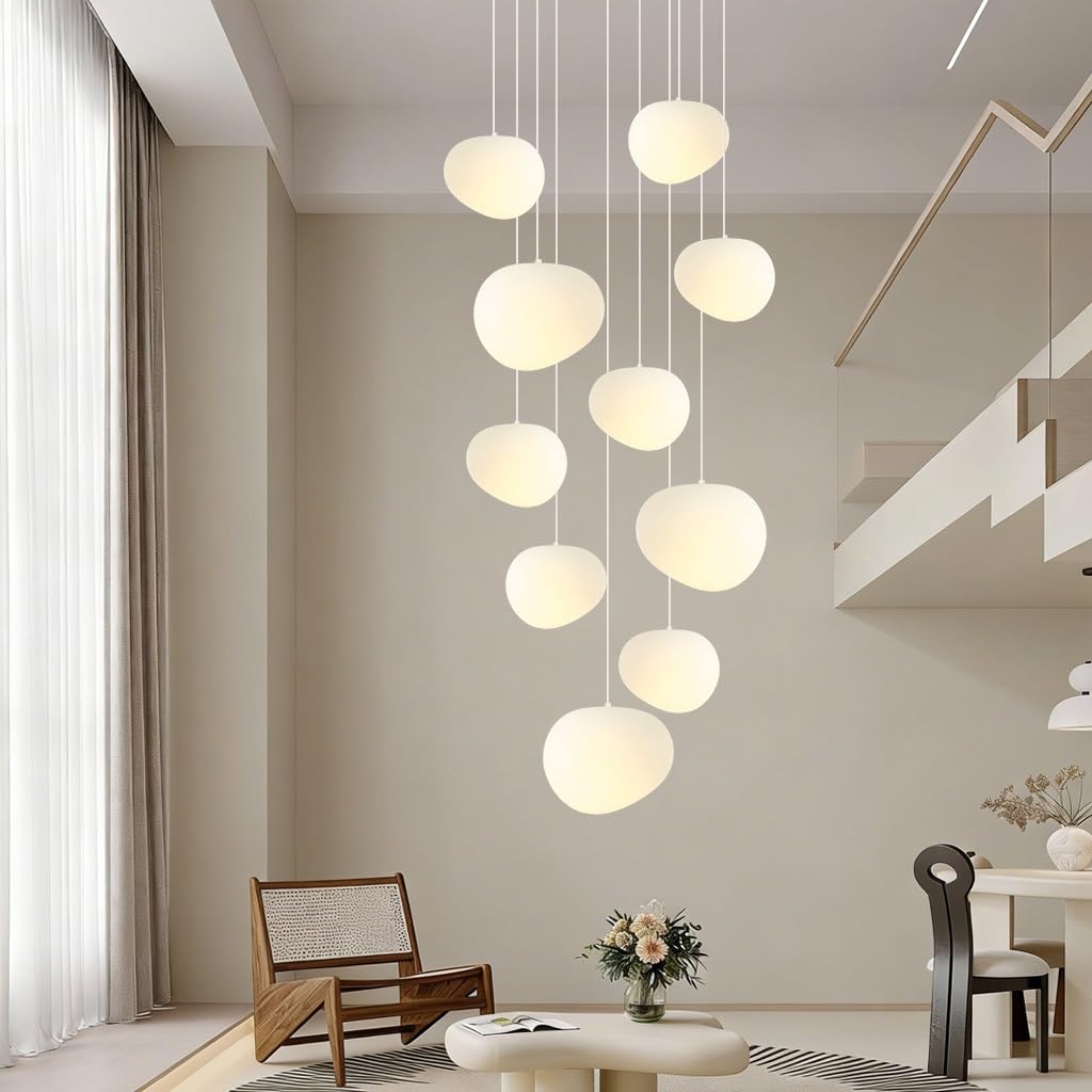 JOJOM Lámpara colgante moderna con forma de casa de escalera Lámpara de Techo Nórdica minimalista Creativa Estilo crema LED Aplicable a para escaleras salón villa cocina pasillo(A10)