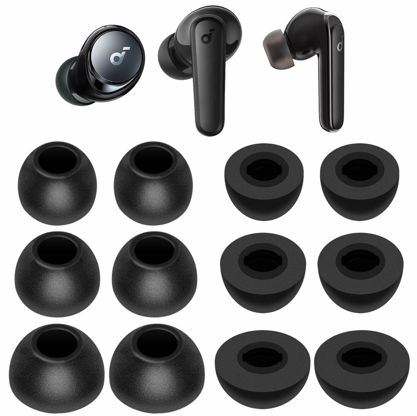 Space A40 Memory Foam Ear Tips, 6 Pairs Replacement S/M/L Cancel Noise Fit in Case Comfortable No Silicone Pain EarTips Accessories Compatible with Soundcore P20i Life P3 - Black, S/M/L Black