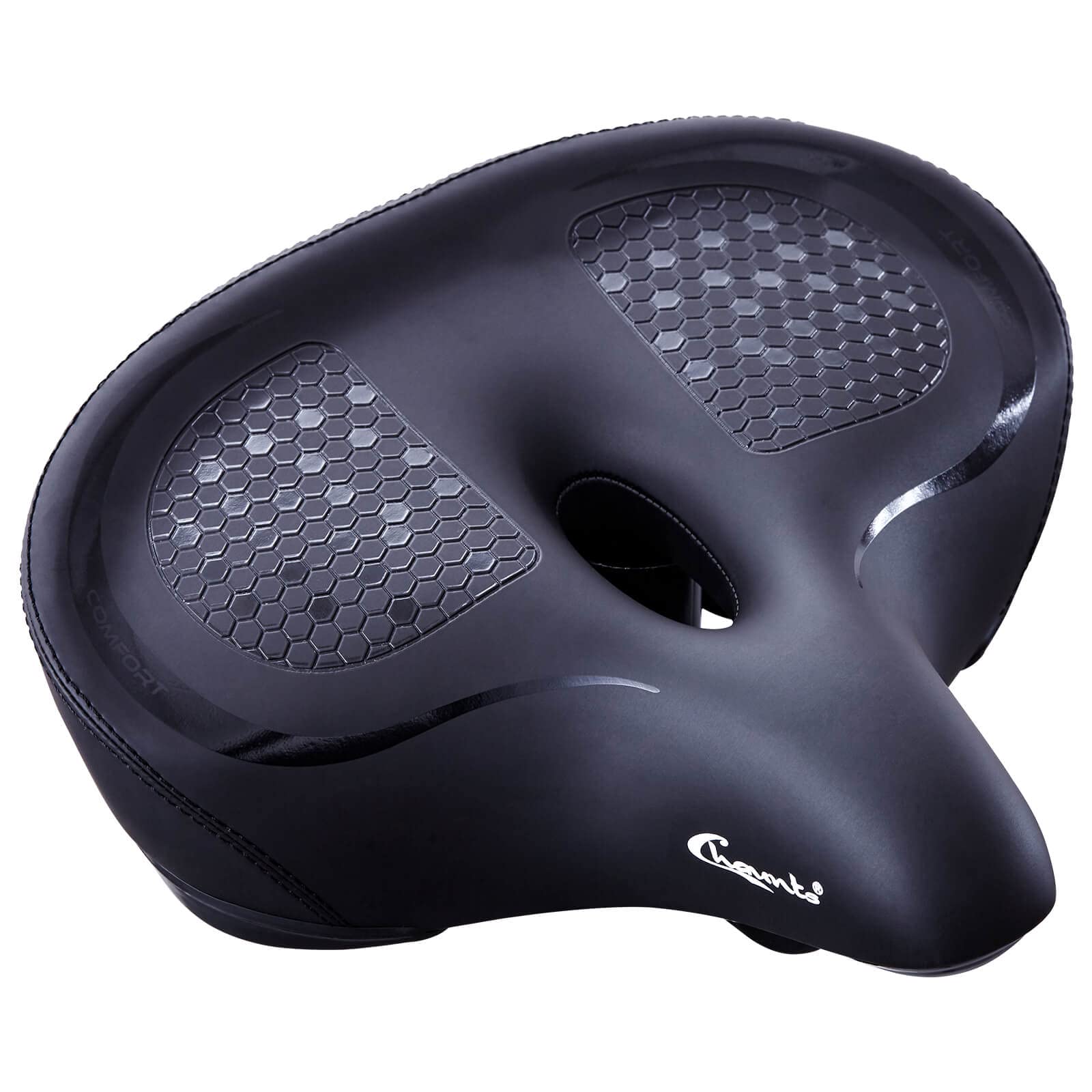 ChauntsBlack Bike Seat - Comfortable Wide Bike Saddle for Women Men | Soft Memory Foam Oversized Beach Cruiser Bicycle Seats, Dual Shock Absorbing, Universal Fit, Waterproof
