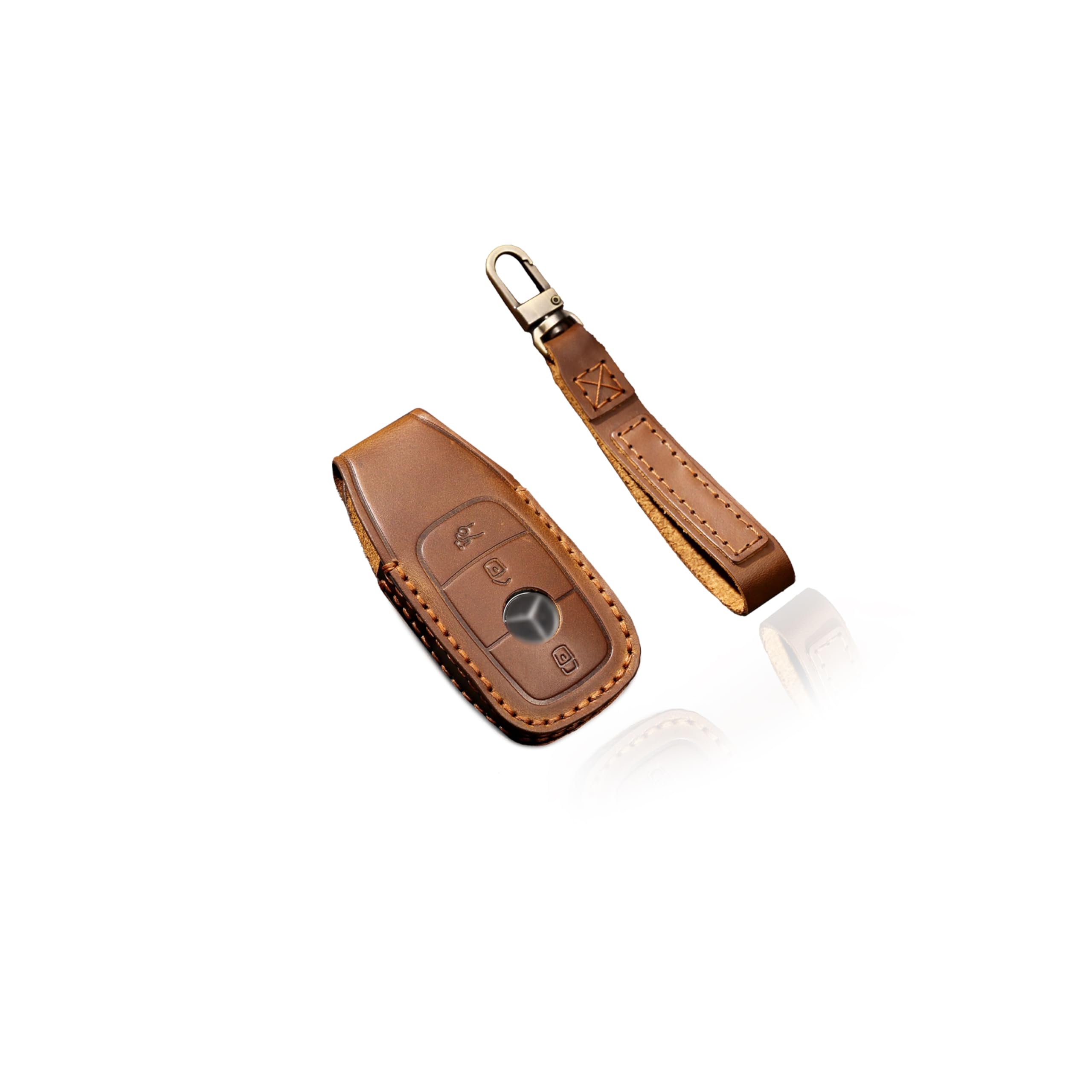 7Cylinder Compatible with Mercedes Benz 2020 Leather Key Fob Cover Case Shell with Keychain for E Class S Class A Class C Class G Class-Brown