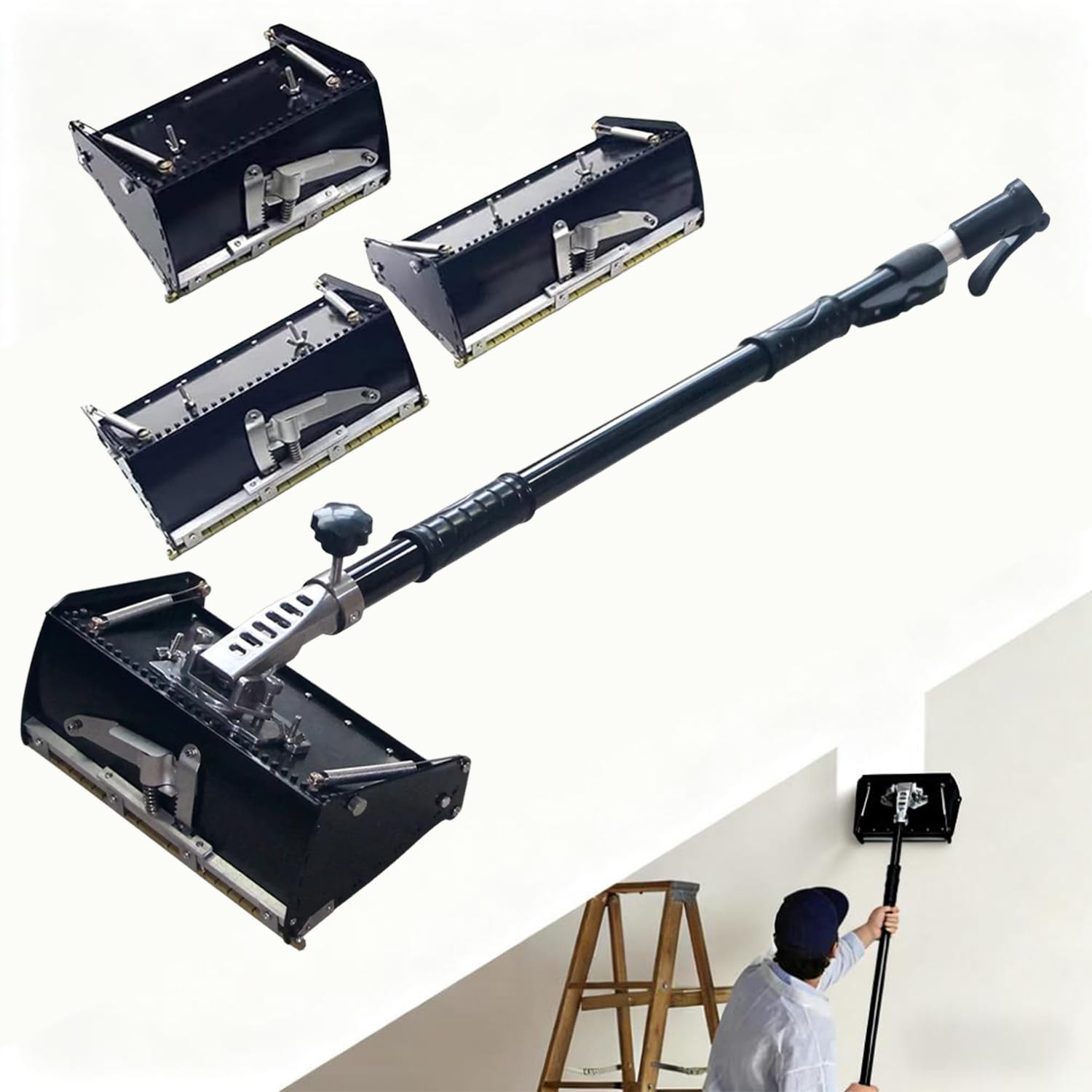 Set di strumenti di finitura per cartongesso con asta regolabile e scatole multiple di stucco per levigatura professionale delle pareti