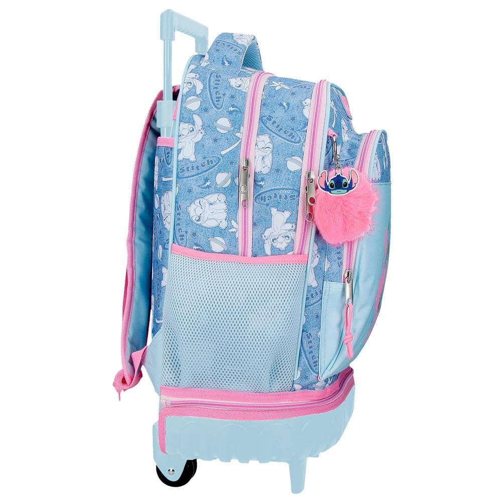 Disney Stitch Hearts Mochila infantil, escolar, fabricada en Poliéster, bolsillos laterales, tirantes anchos ajustables, Asa superior para colgarla, Con etiqueta de identificación, sistema magic Fix.