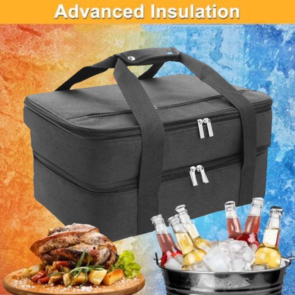 Borsa termica per casseruole isolate con schiuma PE da 8 mm, borsa termica per il trasporto di alimenti da 22,7 x 33,4 a 25,4 x 38,4 cm, borsa per il pranzo caldo e freddo con tasca per