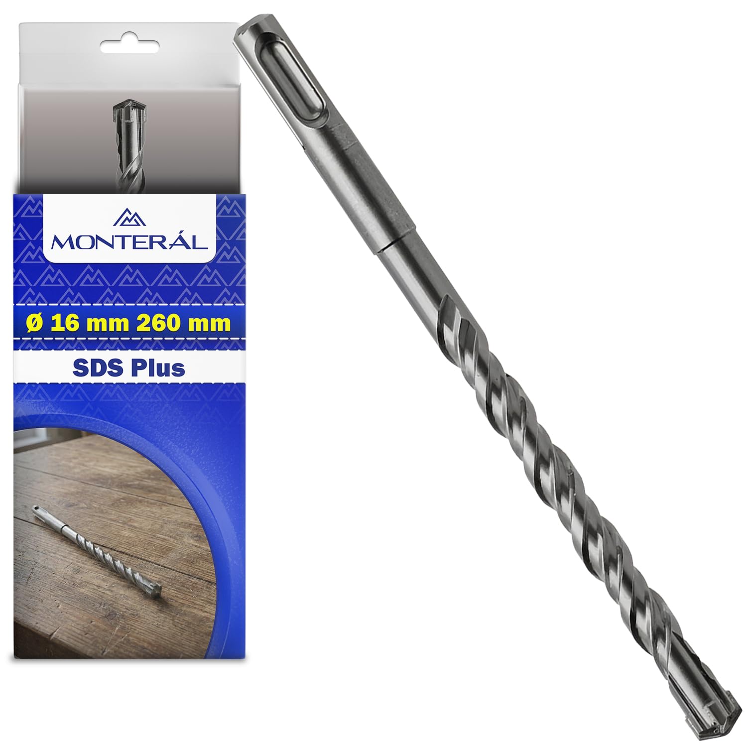 Punta Trapano Muro SDS Plus Ø 16 mm x 260 mm Realizzata in Acciaio e Carburo di Tungsteno - Punta SDS Plus può Essere Utilizzata per Mattoni Pareti Pietra Cemento Armato - MONTERAL