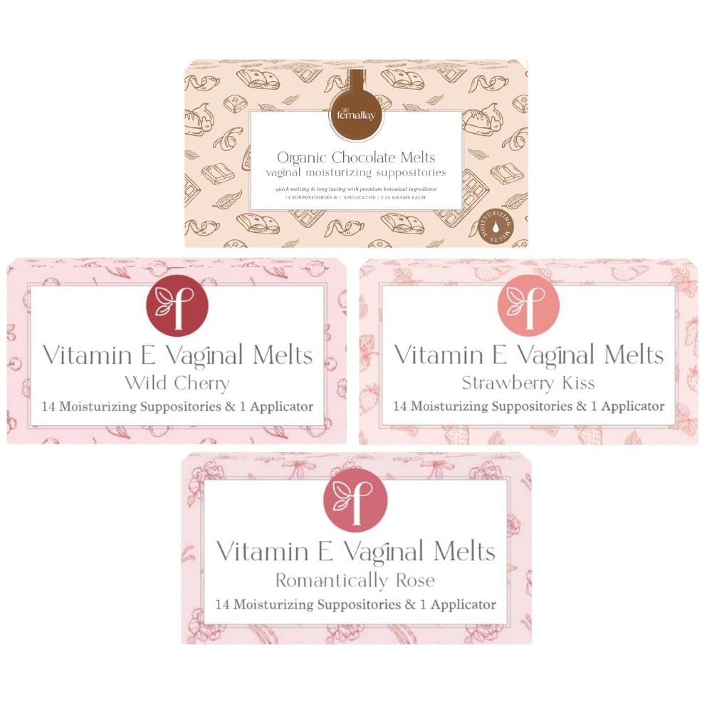 Femallay Organic Vaginal Melts – Variety 4 Pack – 100% Natural Relief for Dryness, Odor & Daily Feminine Discomfort – 14 Count + Applicator