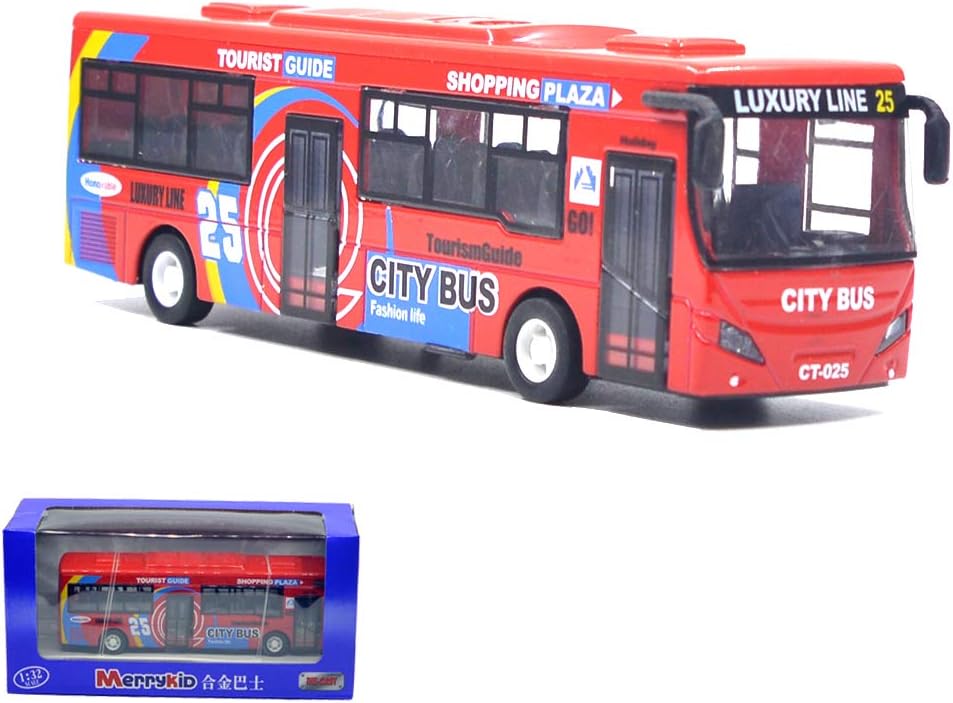 Ailejia City Bus Alloy Die Cast Pull Back Vehicles Mini Model Car Toys Lights and Music (Red)