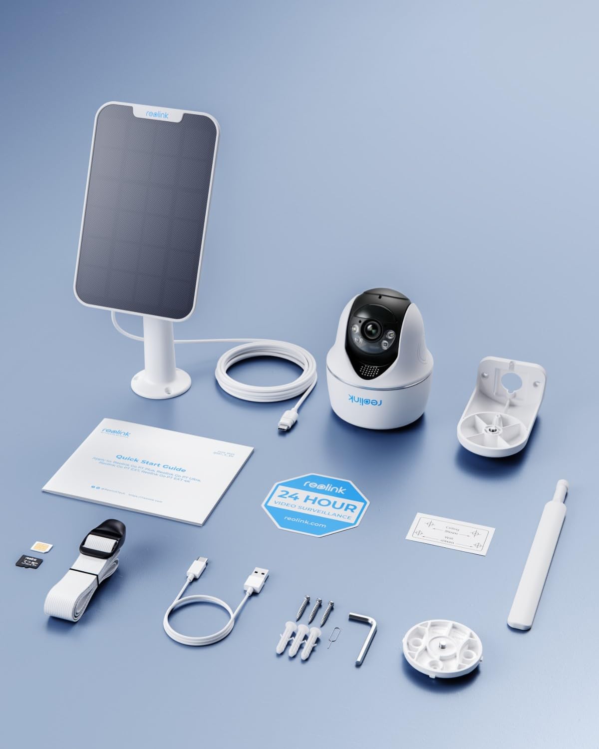 Reolink 3G/4G LTE Überwachungskamera mit SIM-Karte, 5MP 355°/140° PTZ Solar Kamera Outdoor, Farbnachtsicht, Personen/Tiererkennung, Alarmfilterung, Standalone, Go PT Plus+Solarpanel+32GB microSD