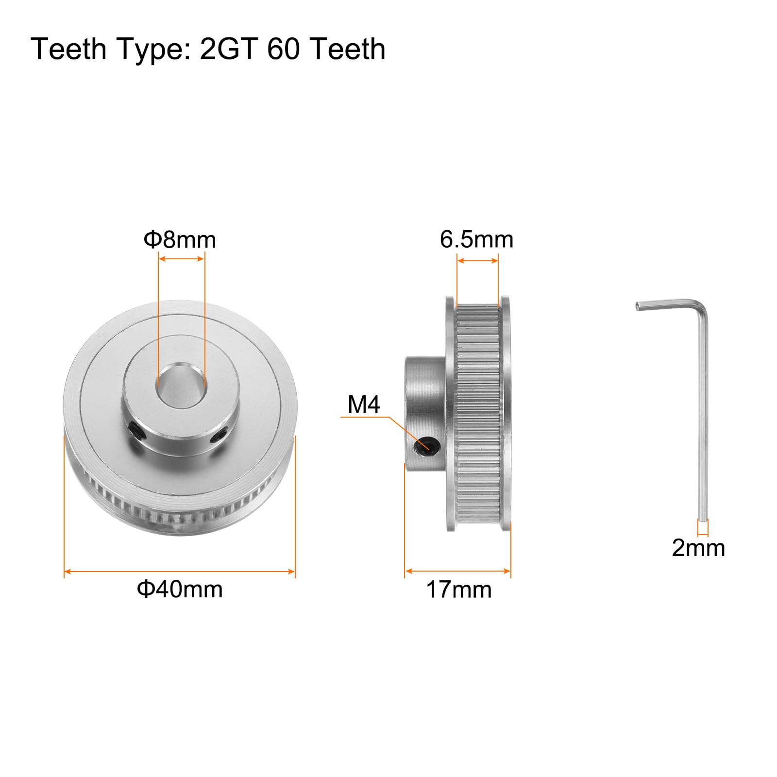 sourcing map 2GT Polea 60 Dientes 8mm 40mm Aluminio Correa Distribución CNC