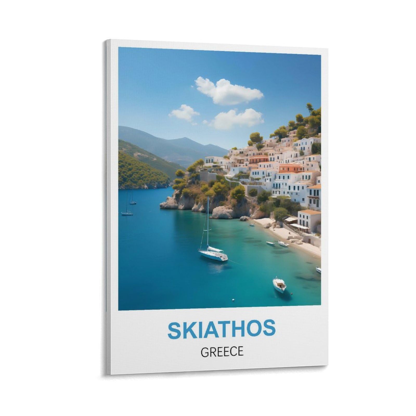 Lolwnni Frame-Style Skiathos Greece Vintage Travel Poster 12X18inch(30X45cm) Canvas Wall Art Print Picture Paintings For Living Room Bedroom Decor