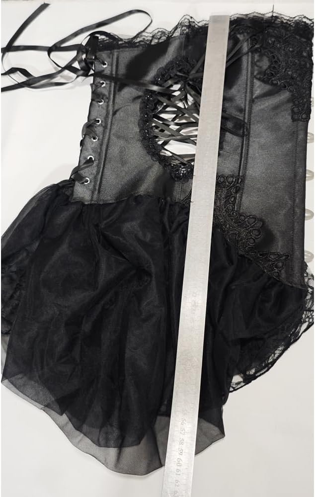 Fashion Black Satin Corset with Lace Trim for Women, Strapless Bustier, Side Lace-Up, Gothic Victorian Style