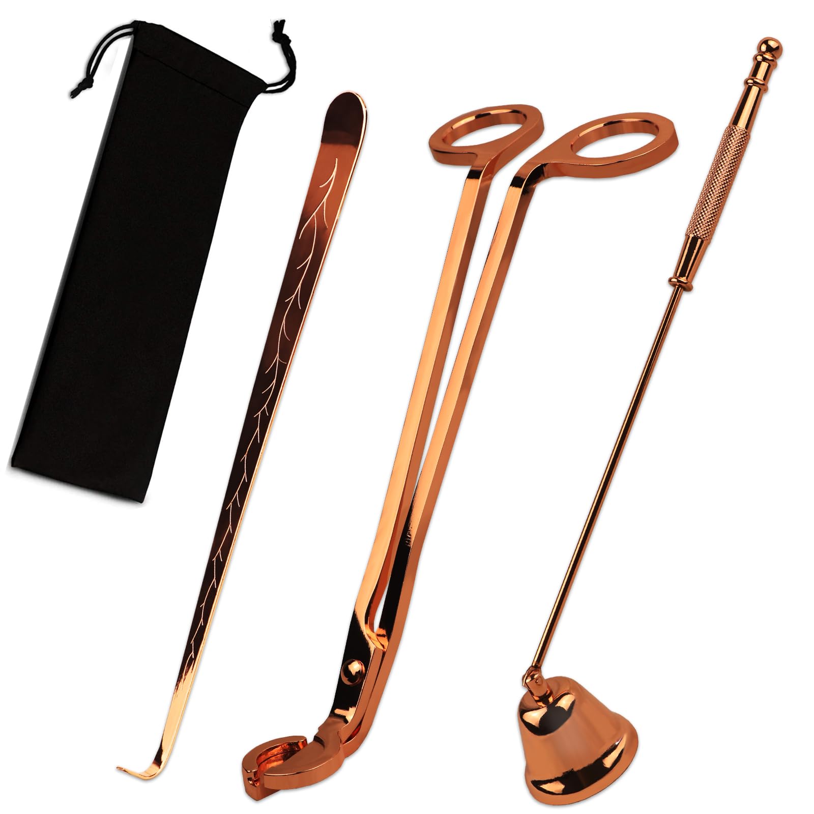 3 in 1 Candle Accessory Set, Candle Wick Trimmer Cutter, Candle Snuffer & Candle Wick Dipper for Candle Aromatherapy Lover Gift, Stainless Steel Candle Care Kit (Rose Golden)