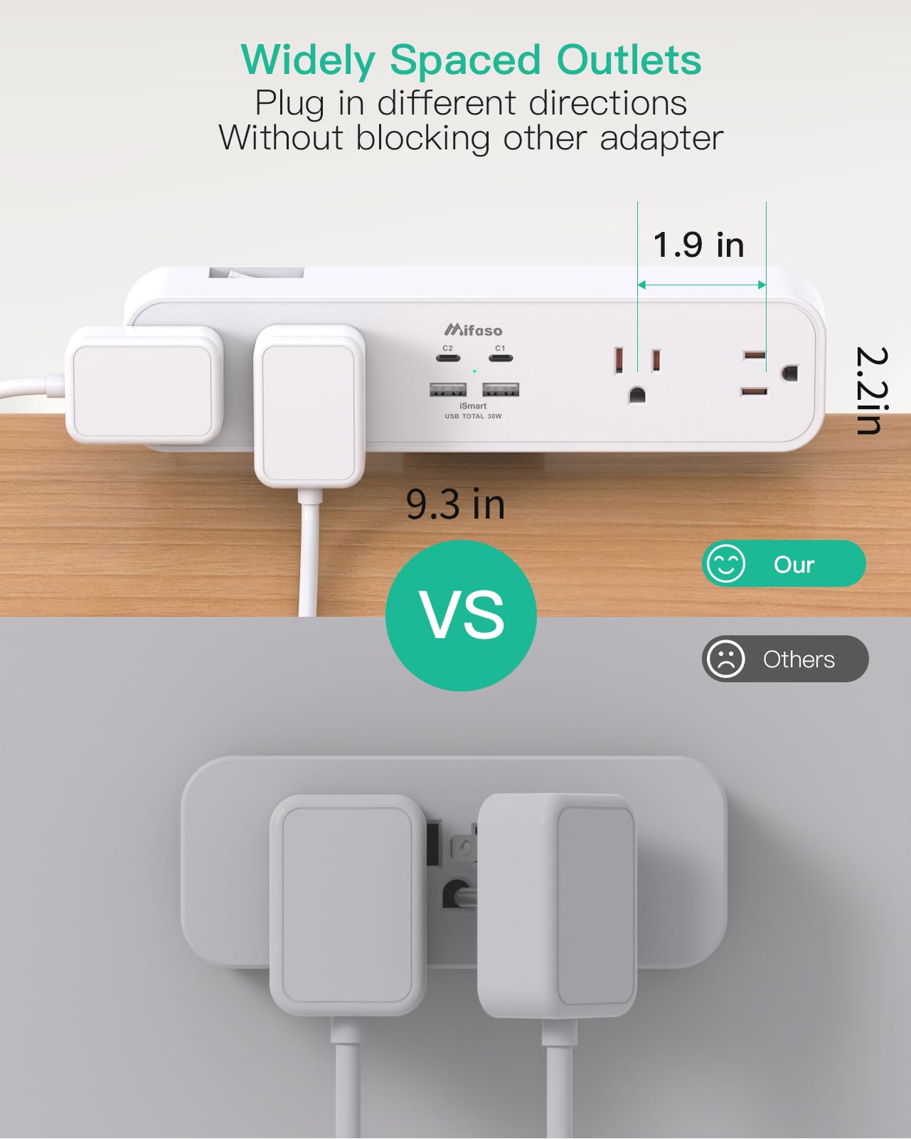 PD30W - Abrazadera de computadora, protector de sobretensiones para montaje en computadora, estación de carga rápida, estante de computadora con 4 tomacorrientes, 4puertos USB (2USB C), cable de