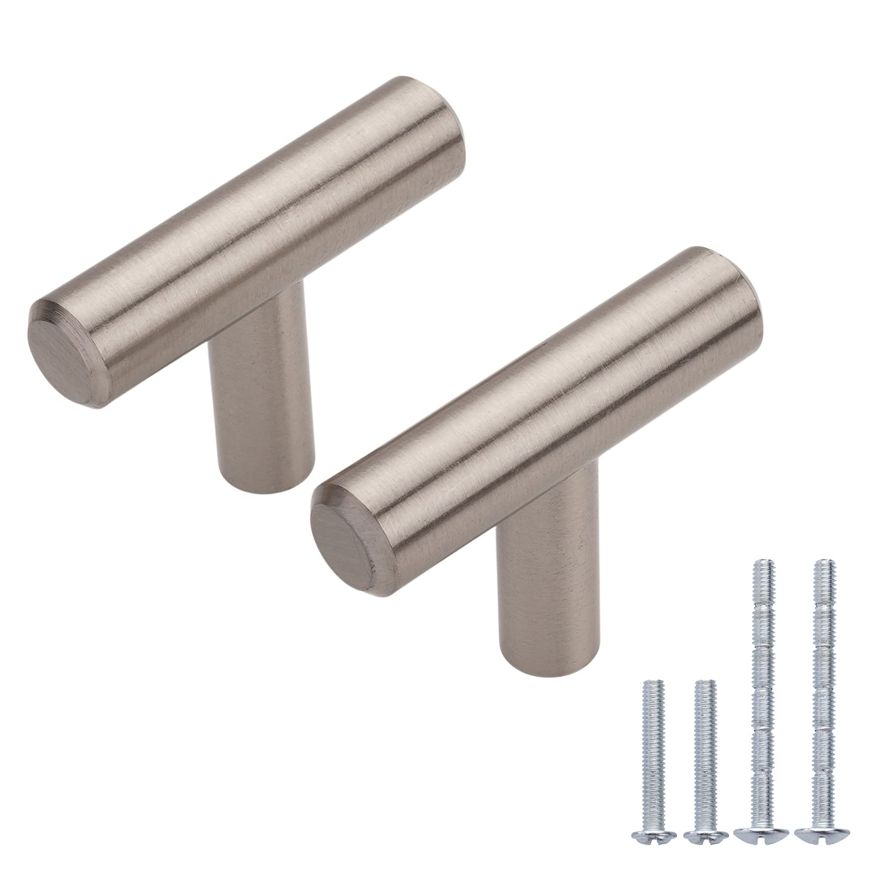 DecoBasicsSolid Stainless Steel - Satin Nickel- Euro Bar Pull Handle for Kitchen Bath Cabinet Door and Drawer (10, T Knob(48mm))