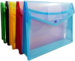 Plastic Wallets - 5 Pcs Plastic Folders A4 Popper Wallet Document Folder Pockets Envelopes with Snap Closure, Card Slot
