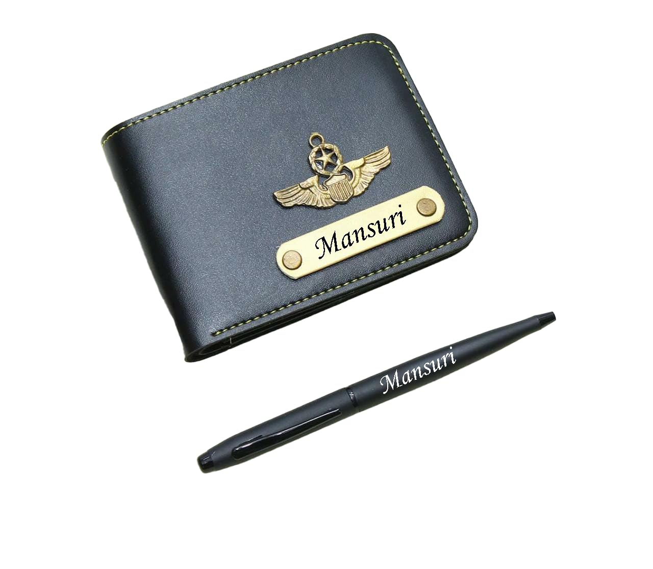 as store Customized Name Wallet and Pen Combo for Men with Personalized 12 Font Name and 38 Charm Gift for Your Loved Once - Black-picture-12