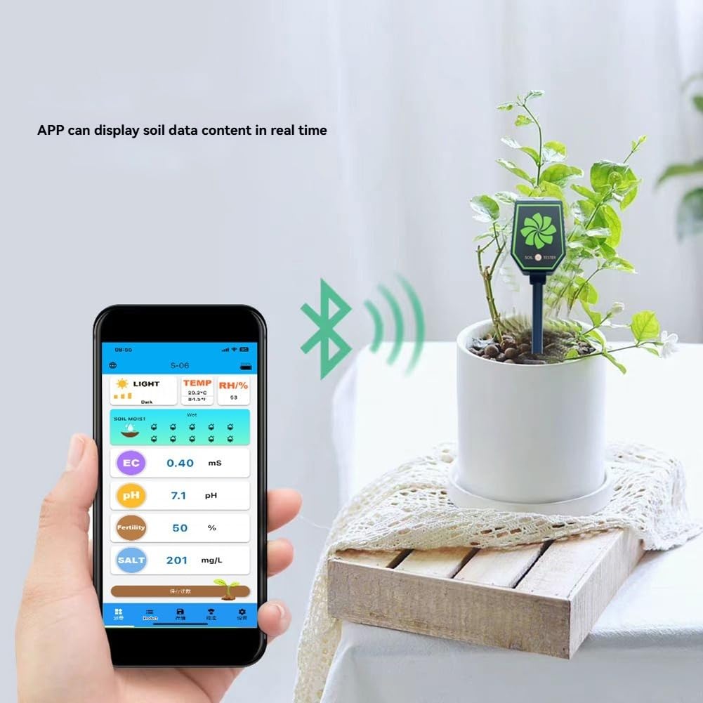 Professionelles Boden-PH-Messgerät Boden-EC-Fruchtbarkeits-Salztester Monitor Bluetooth Licht Luftfeuchtigkeitsdetektor für Pflanze