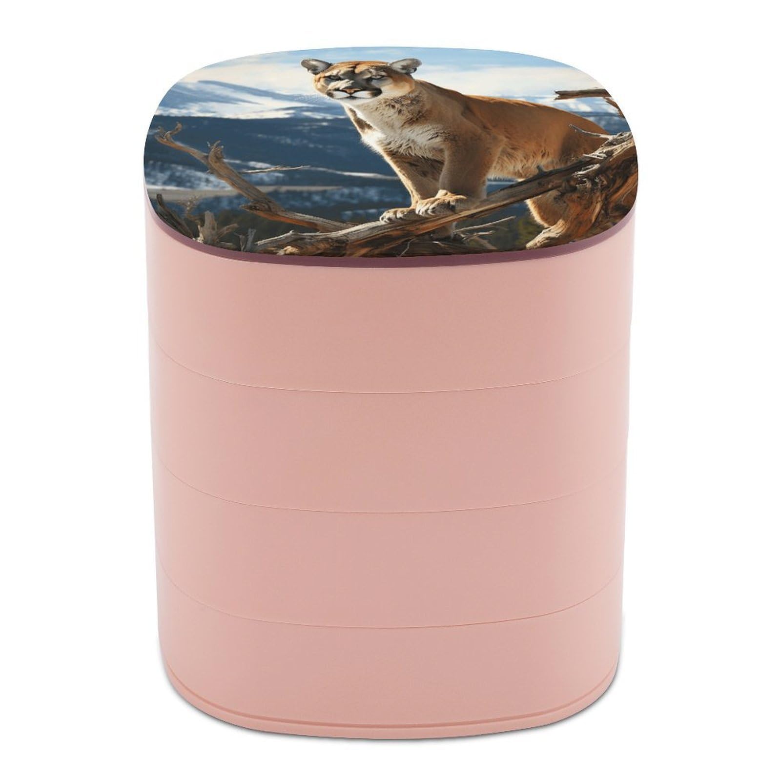 VstaDank Panther Mountain Lion Jewelry Box with Mirror Travel Small Jewelry Case for Women 4-Layer Rotatable Jewelry Organizer Storage Box Portable Jewelry Storage Case for Rings Earrings
