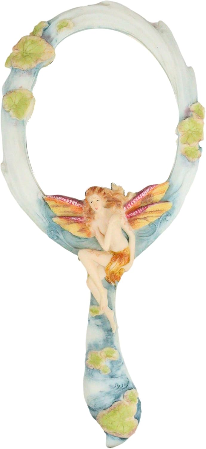 Ebros Jody Bergsma Art Wild Summer Magic Dragonfly Fairy by Lily Pond On Sunny Day Hand Mirror Figurine Boudoir Vanity Accessory Small Handheld Mirrors (1)