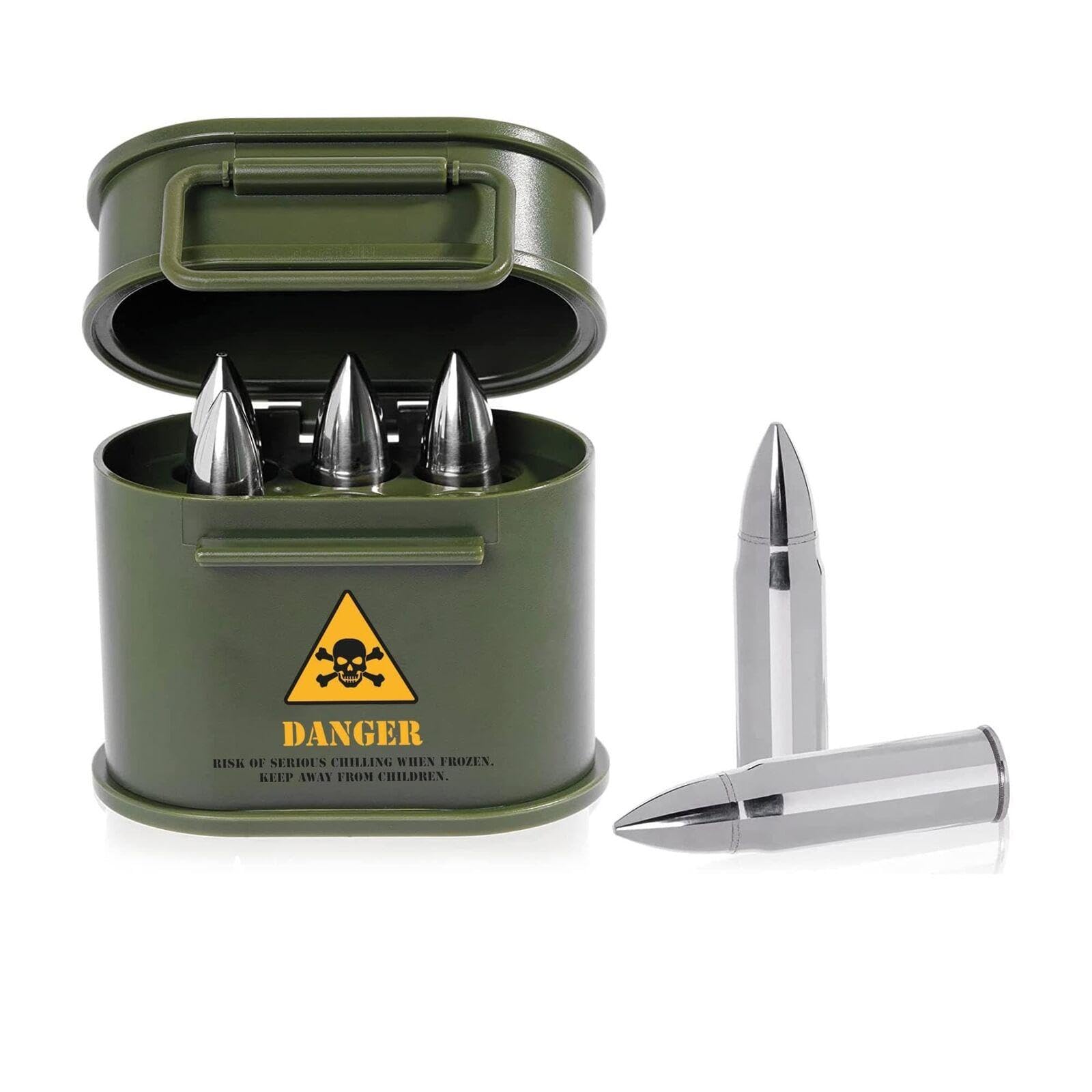 Bar Originale Cubos de hielo bala en estuche de munición, plata paquete de 6 - 5