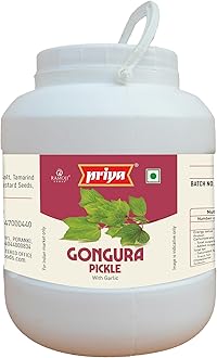 Priya Gongura Pickle with Garlic, 5kg - Authentic Telugu Style Achar |Traditional South Indian Taste| Homemade Andhra Pickles| Tangy and Spicy|With Tamarind Paste, Gongura Leaves and Mixed Spices