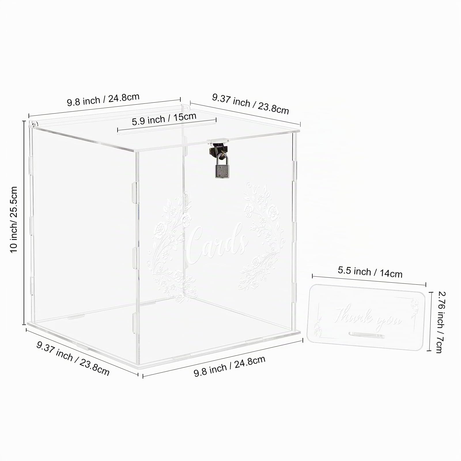 Caja Acrílica para Tarjetas de Boda Con Cerradura - Grande y Transparente Con Letrero - Para Regalo, Recepción, Aniversario y Fiesta de Cumpleaños