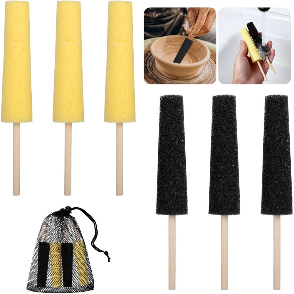 Jnchdghwa For Clay Ceramic Shaping Carving Burr Repairing Sponge, 6 PCS Pottery Sponges& Trimming Tools on A Stick in 2 Colors
