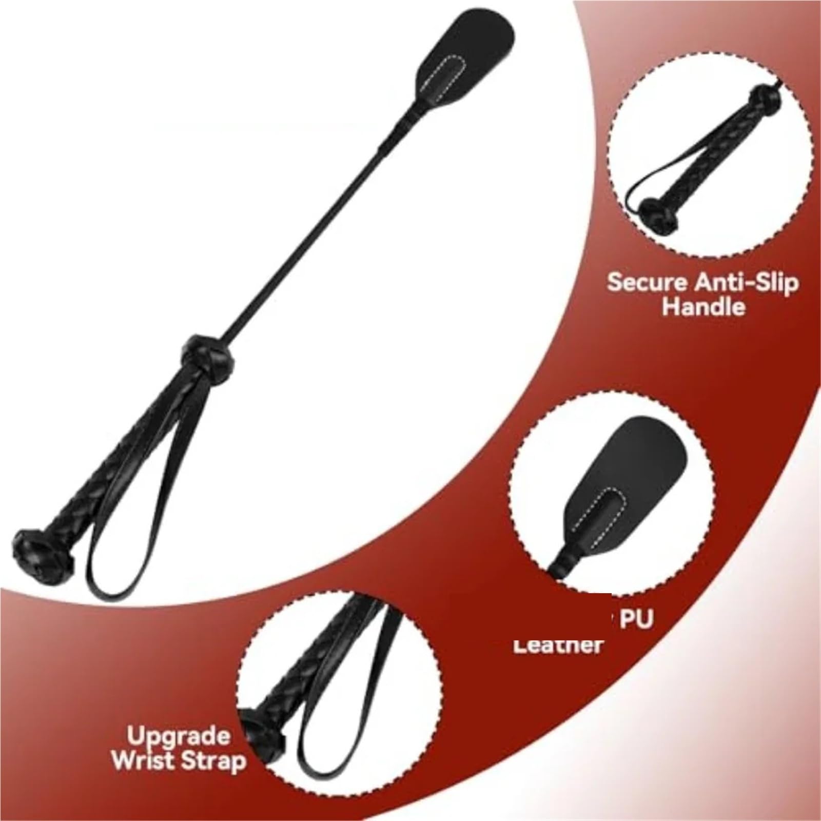 Fusta Caballo Fusta de equitación 18 Pulgadas for Caballo, Cuero PU for Deportes ecuestres, Negro