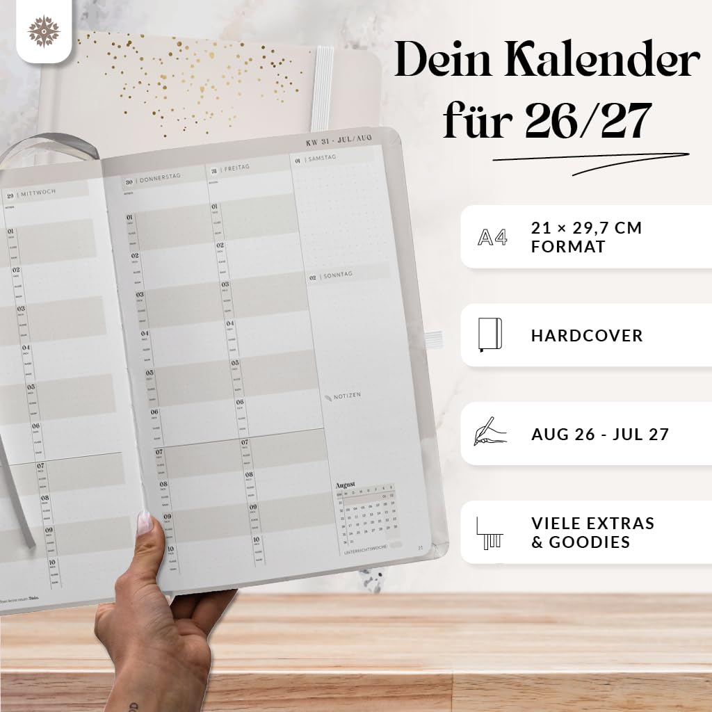 Lebenskompass® Lehrerkalender 2026/2027 DIN A4 ”Cloud” - Schuljahresplaner Hardcover mit Wochen & Monatsübersichten, Klassen & Notenlisten, Stundenplänen für Lehrerinnen und Lehrer