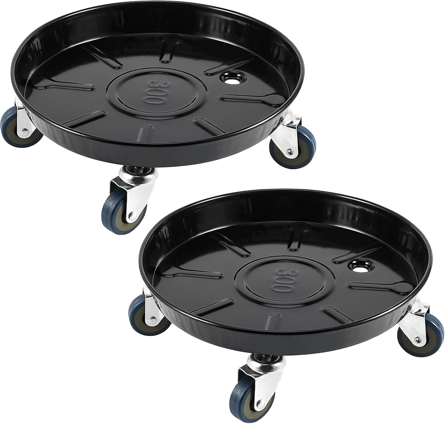 HOIGON 2 Pack 11.8 Inch Metal Plant Caddy with Wheels, Drain Tube and Water Tray, Heavy Duty Plant Pallet Caddy, Round Rolling Plant Stand Flower Planter Pot Mover for Indoor Outdoor