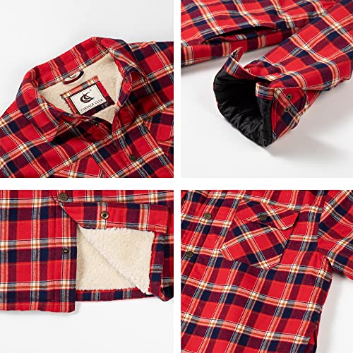 Image of COEVALS CLUB Men's Flannel Fleece Sherpa Quilted Lined Plaid Snap Work Shirt Jacket /Hooded