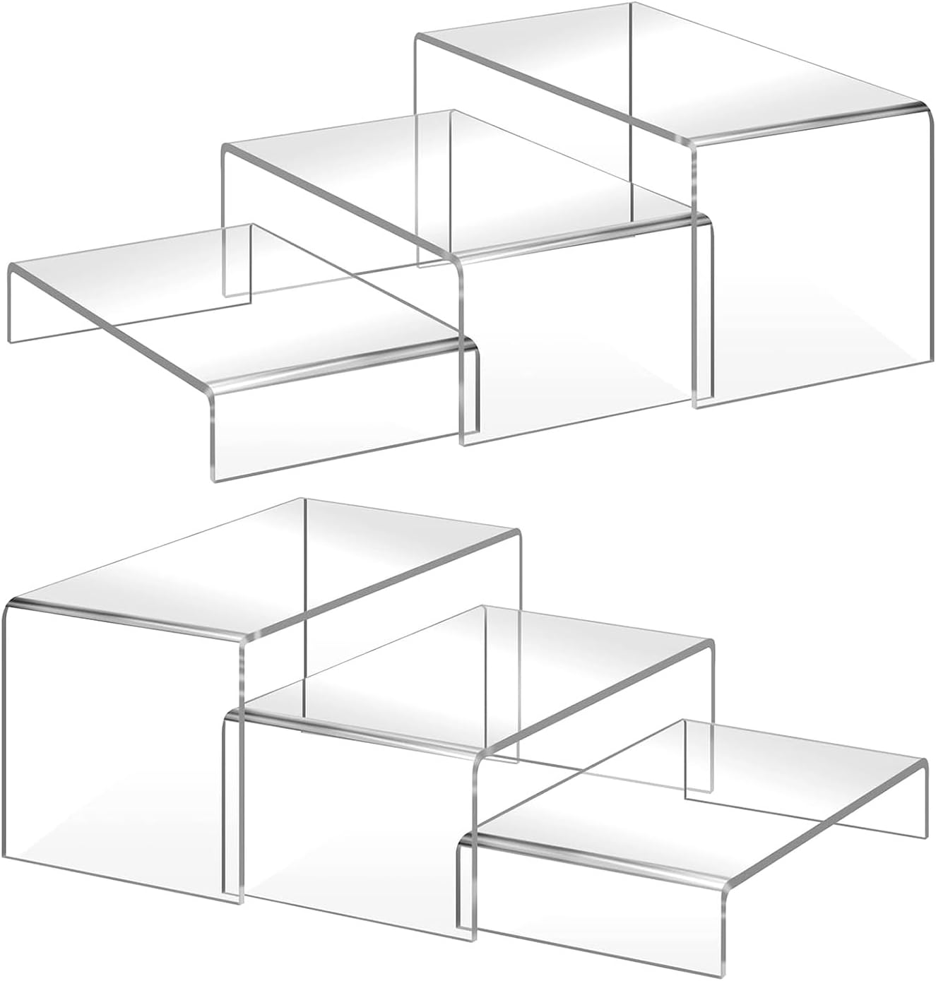 6PCS Acrylic Display Risers, 12'' Large Acrylic Risers Display Stands,Tiered Shelves for Gemstone, Curio, Figurines, Collectibles and Home Deco