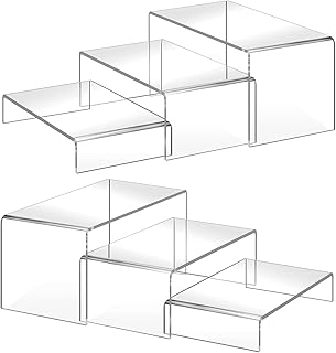 6PCS Acrylic Display Risers, 12'' Large Acrylic Risers Display Stands,Tiered Shelves for Gemstone, Curio, Figurines, Collectibles and Home Deco