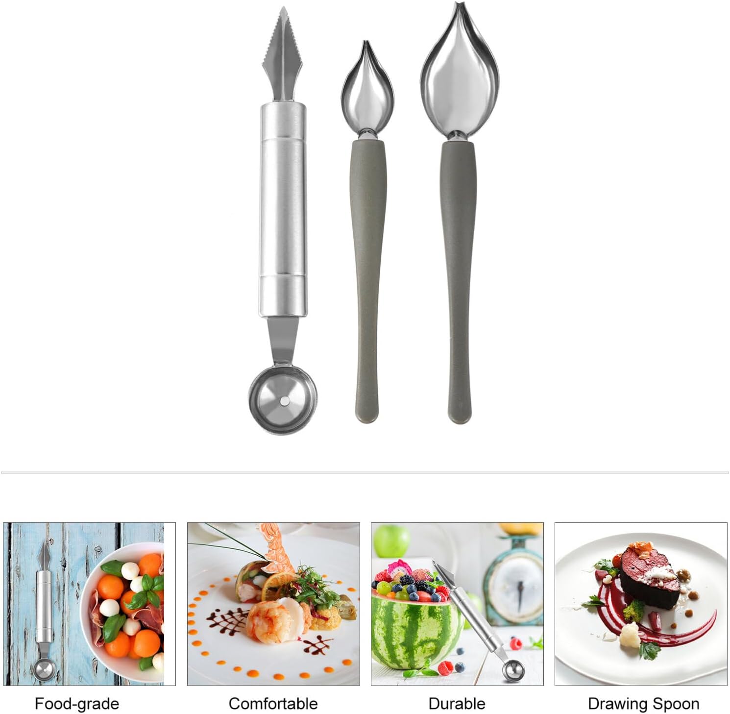 6 Pieces Culinary Drawing Decorating Spoon Set, Drizzle Spoons, Melon Baller Spoon, Professional Chef Tool for Decorating Plates