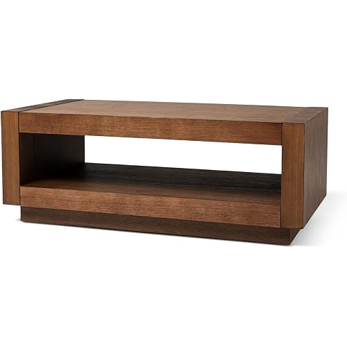 Maven Lane Artemis Coffee Table – 18 Inch Rectangle Table with Storage – Brown Solid Wood – Ideal for Living Room and Lounge
