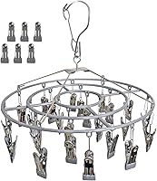 Vista 8 de Perchero de secado de ropa, de acero inoxidable con 24 clips, resistente al viento, redondo, giratorio, resistente al viento, gancho para ropa