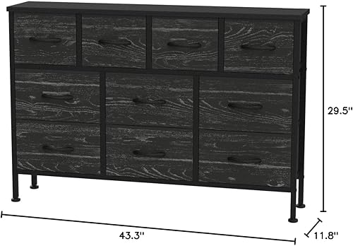 Miniatura 3 de Mueble de TV con toma de corriente, cómoda de 43 pulgadas de largo para dormitorio con 10 cajones de tela, cómoda para sala de estar, pasillo (vetas