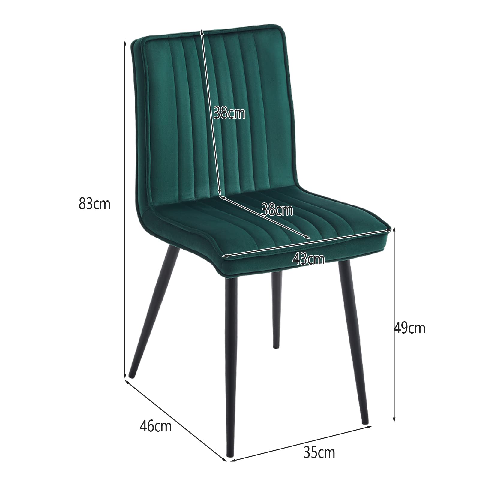 Set di 4 sedie da pranzo in velluto verde – eleganti sedie da bancone da cucina con schienale morbido e robuste gambe in metallo, perfette per casa, ufficio e soggiorno