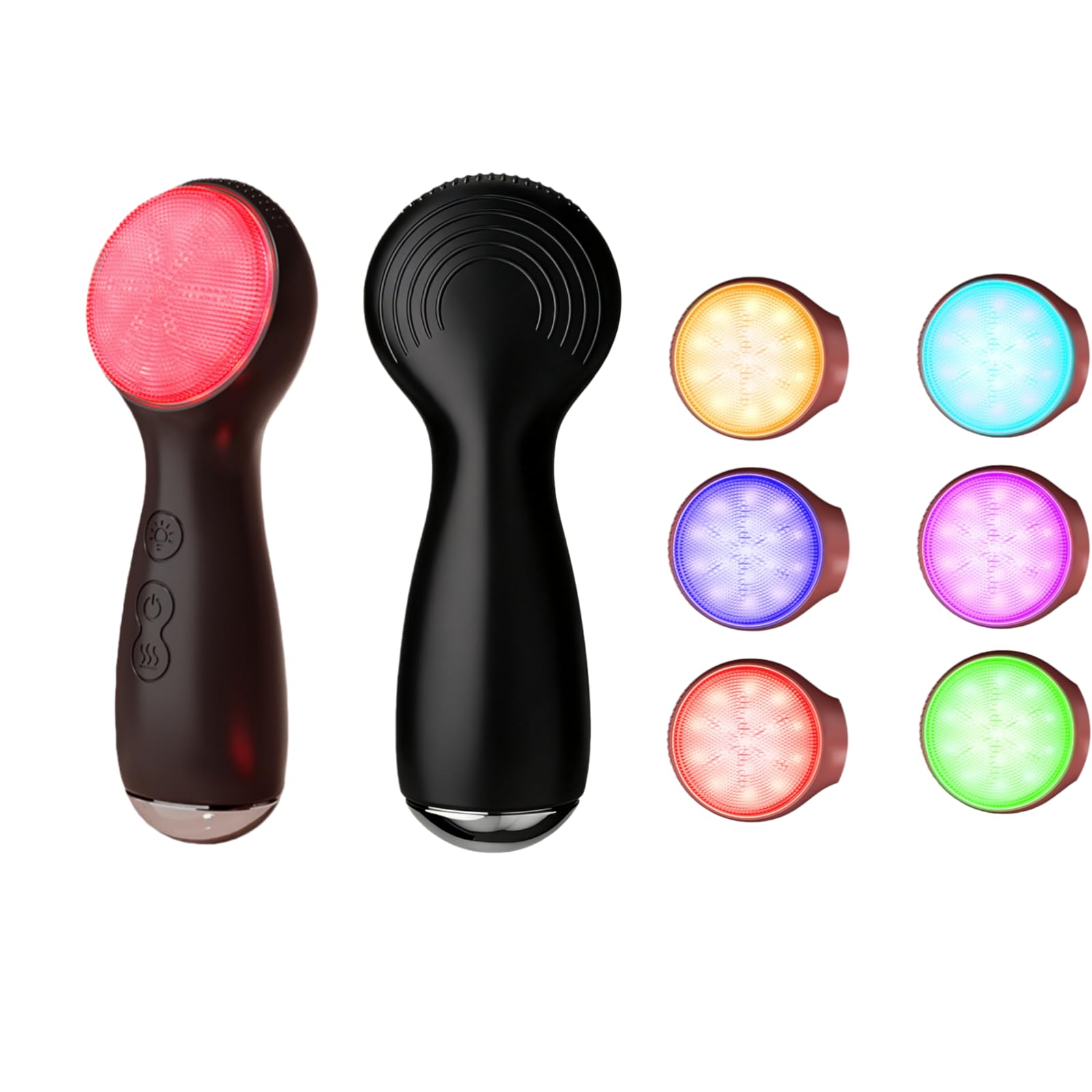 Colorido cepillo de silicona LED para lavado facial, limpiador facial con vibración sónica con sensación de calor, 3 modos y mango ergonómico, cepillo eléctrico impermeable para el cuidado de la piel