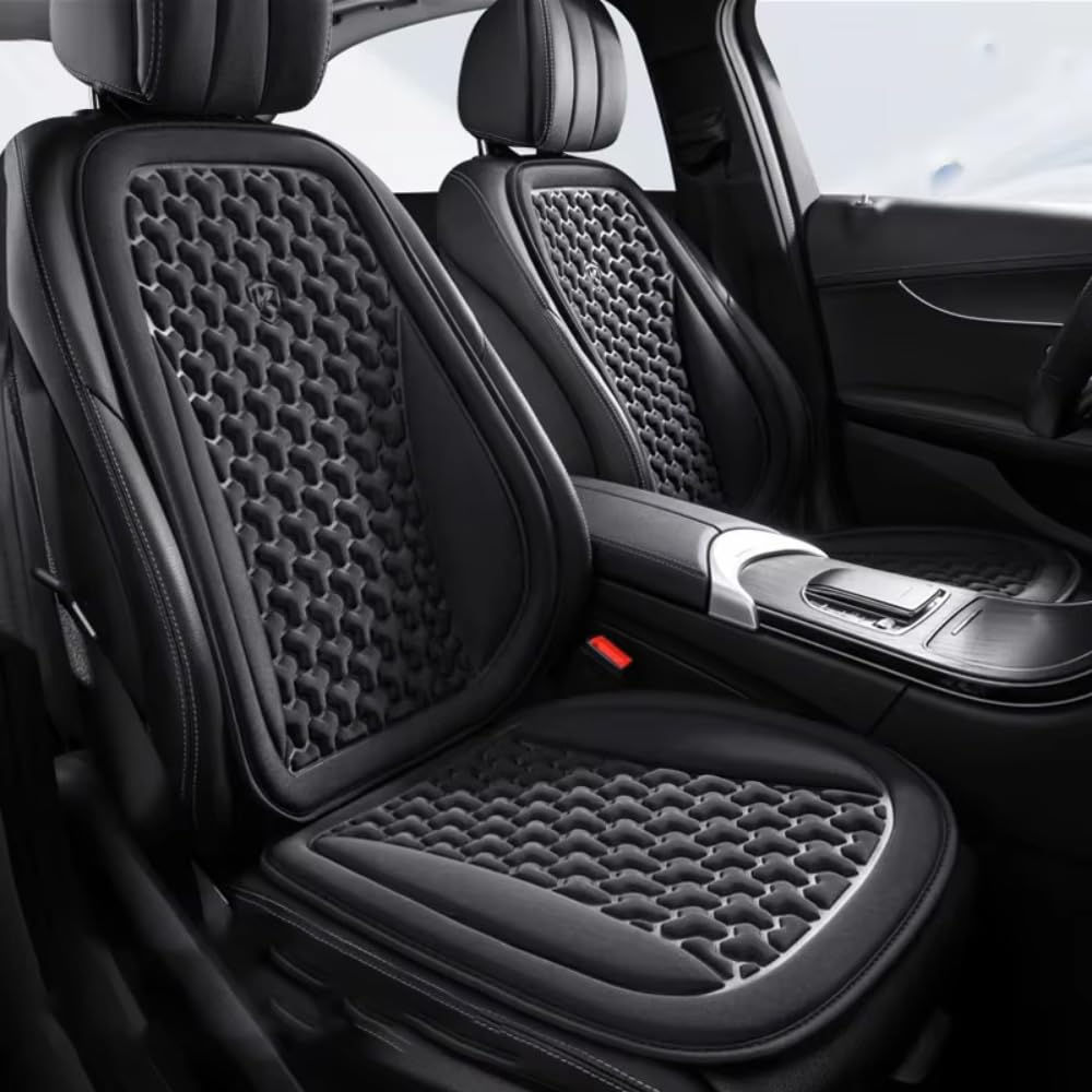 Coprisedile Auto Estivo 3D Traspirante in Seta di Ghiaccio Cuscino per Sedile, per Nissan Qashqai J12 2020 2021-2025 Accessori Auto,Black-Front SetX2