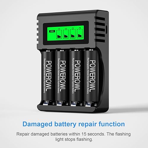 Miniatura 7 de POWEROWL Baterías AA recargables con cargador, 2800 mAh de alta capacidad baja autodescarga Ni-MH doble A batería para controlador Xbox, 8 unidades