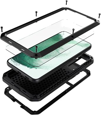 for Galaxy S22 Case,Full Body Protective Cover Heavy Duty Shockproof Tough Armour Aluminum Alloy Metal Case with Silicone Built-in Screen Protector for Samsung Galaxy S22 6.1" - Black