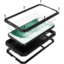 for Galaxy S22 Case,Full Body Protective Cover Heavy Duty Shockproof Tough Armour Aluminum Alloy Metal Case with Silicone Built-in Screen Protector for Samsung Galaxy S22 6.1" - Black