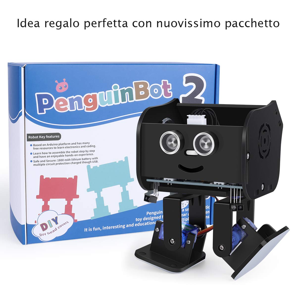 ELEGOO Penguin Bot Biped Robot Kit per Progetto Arduino con Tutorial di Montaggio, Kit STEM per Hobbisti STEM Giocattoli per Bambini e Adulti, Versione Nero V2.0