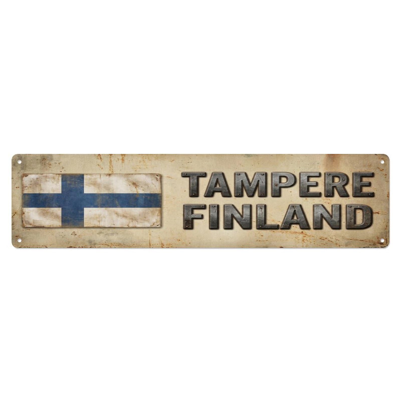 Metal Tin Sign Vintage Tampere Finland Flag Decor Rustic Travel